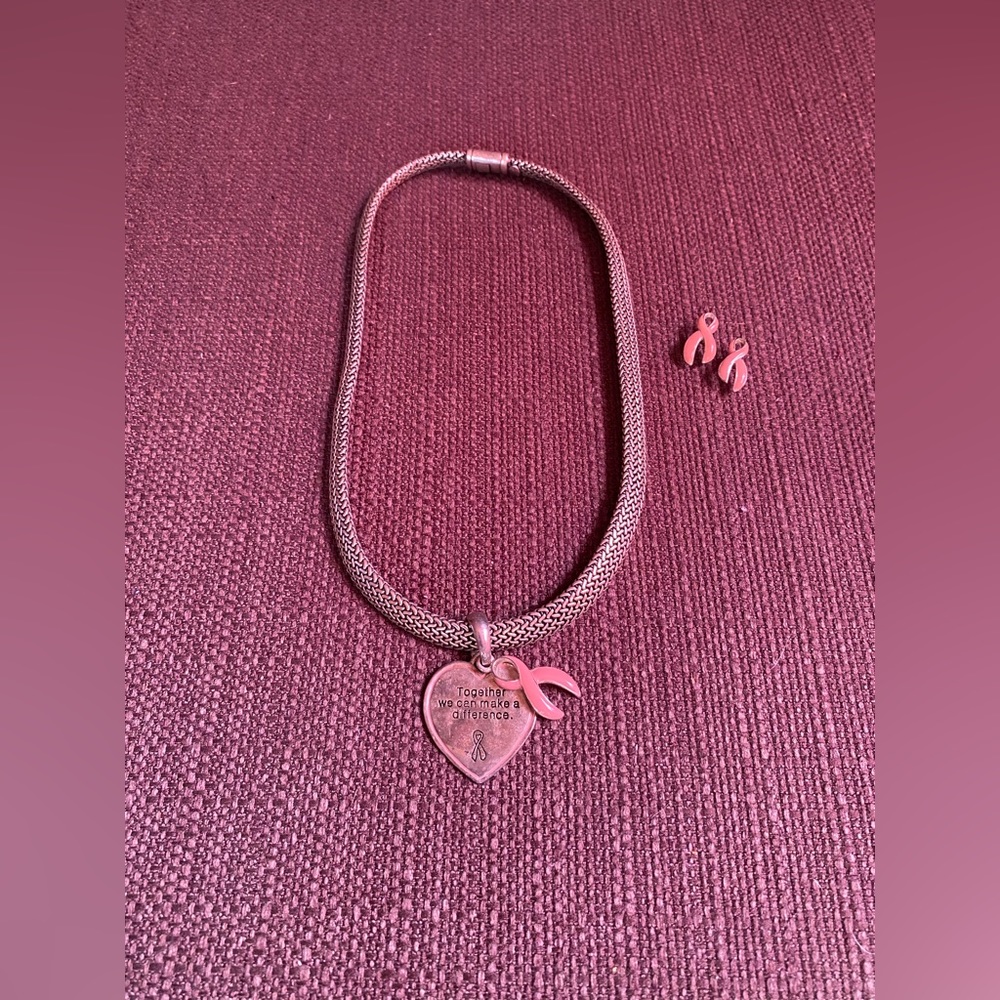 Breast cancer rope necklace